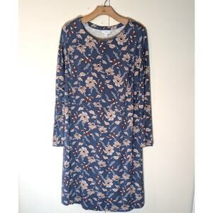 J Jill Blue Floral Long Sleeve Dress XL